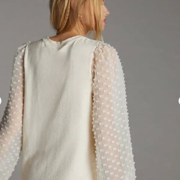 Maeve by Anthropologie Textured Balloon Sleeve Top Cream Minimalist Girly Sz L - Picture 3 of 7